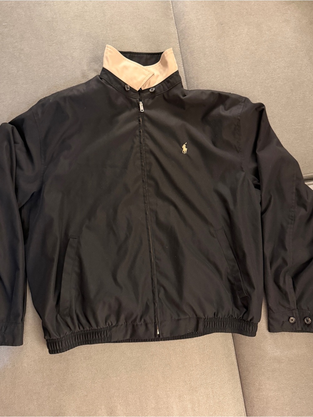 Vintage Polo by Ralph Lauren Men’s XL Black Harrington Jacket Tan Collar Plaid L